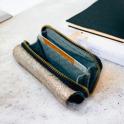 Mini Portemonnaie Leder Smiley metallic silver