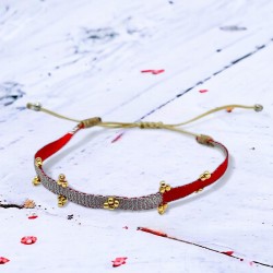 Armband Woven Tape 3goldbead red