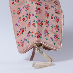 Portemonnaie Double zip Leder Millefleur apricot