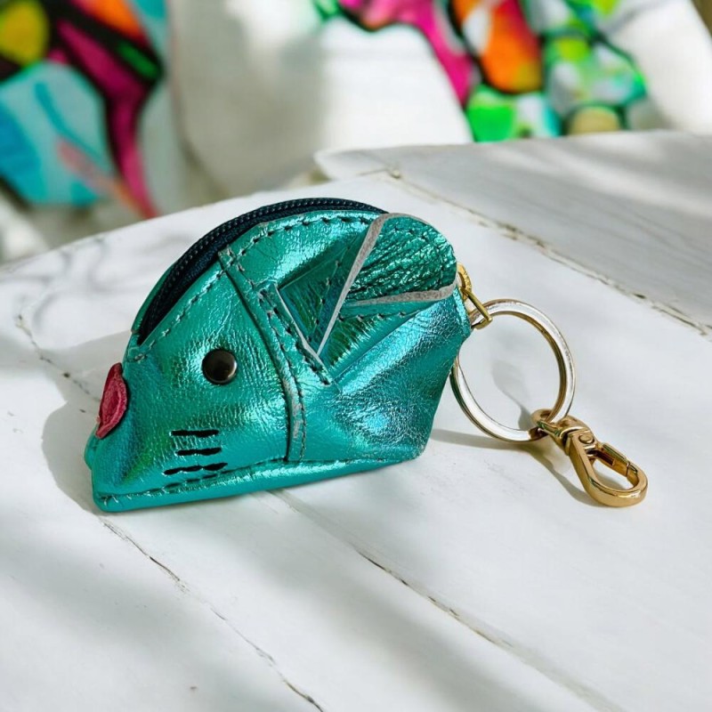 Schlüsseltäschchen Cashmouse Leder metallic smaragd