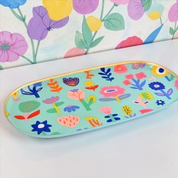 Tablett M Flowerbed turq