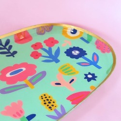 Tablett M Flowerbed turq