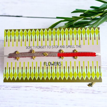 Armband Woven Tape 3goldbead red