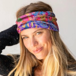Stirn und Haarband Boho Half Bandeau Velvet Pink Red Folk Floral