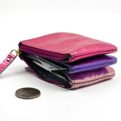 Portemonnaie Mini 3er Leder metallic pink