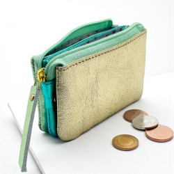 Portemonnaie Mini 3er Leder metallic mint