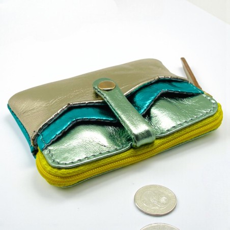 Mini zip Portemonnaie Metallic mint