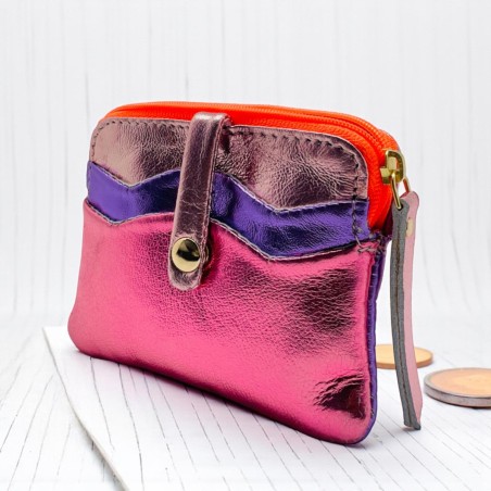 Mini zip Portemonnaie Metallic pink
