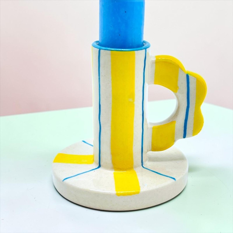 Kerzenhalter Keramik Handle Stripes Yellow