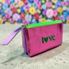 Portemonnaie Mini 3er Leder metallic Love pink