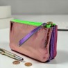 Portemonnaie Mini 3er Leder metallic Love pink