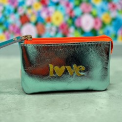 Portemonnaie Mini 3er Leder metallic Love mint