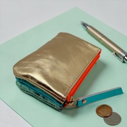 Portemonnaie Mini 3er Leder metallic Love mint