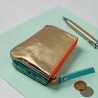 Portemonnaie Mini 3er Leder metallic Love mint
