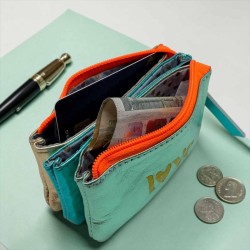 Portemonnaie Mini 3er Leder metallic Love mint