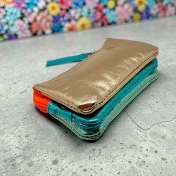 Portemonnaie Mini 3er Leder metallic Love mint