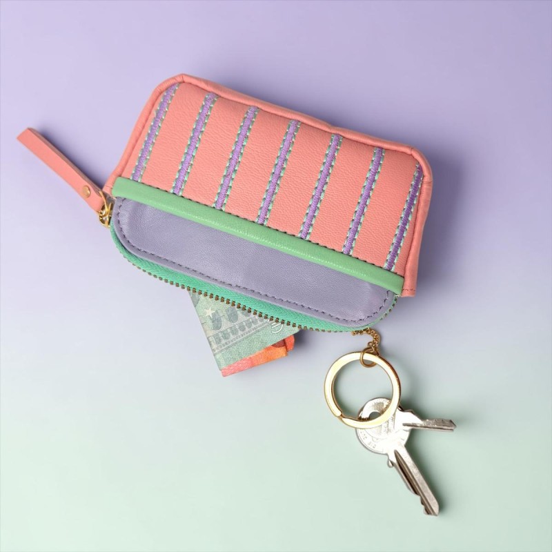 Ledertäschchen mini zip Stripe apricot