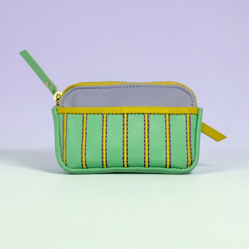 Ledertäschchen mini zip Stripe mint