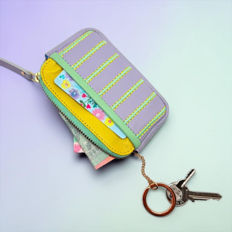 Ledertäschchen mini zip Stripe viola