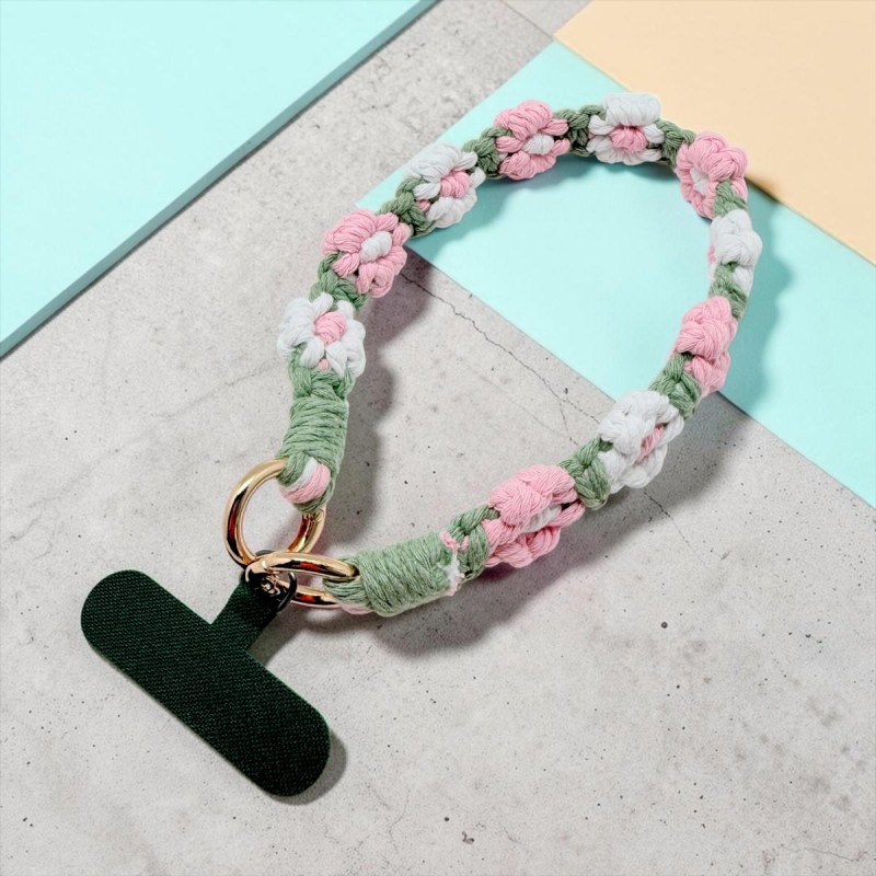 Schlüsselband/ Handyhalter Flower Makrame rosa