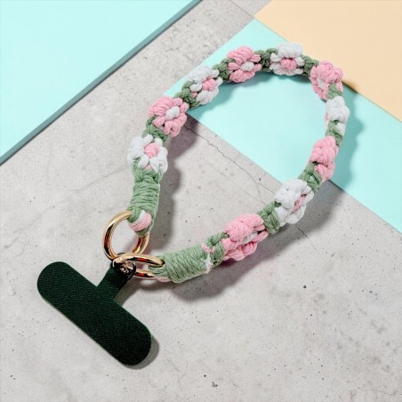Schlüsselband/ Handyhalter Flower Makrame rosa