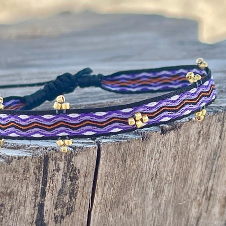 Armband Woven Tape 3goldbead stripe