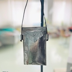 Handytäschchen Leder Basic Silber metallic