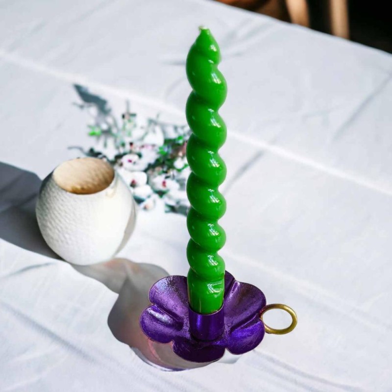 Candle Holder Metallic Sparkle flower purple