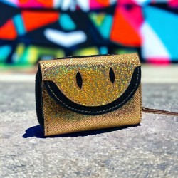 Mini Porte-monnaie Cuir Smiley metallic gold