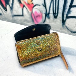 Mini Porte-monnaie Cuir Smiley metallic gold