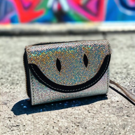 Mini Portemonnaie Leather Smiley metallic silver