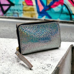 Mini Portemonnaie Leder Smiley metallic silver