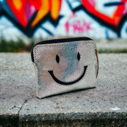 Mini zip Portemonnaie Leather Smiley silver metallic
