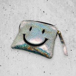 Mini zip Porte-monnaie Cuir Smiley silver metallic