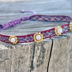 Bracelet Woven Tape Pearl plum 5