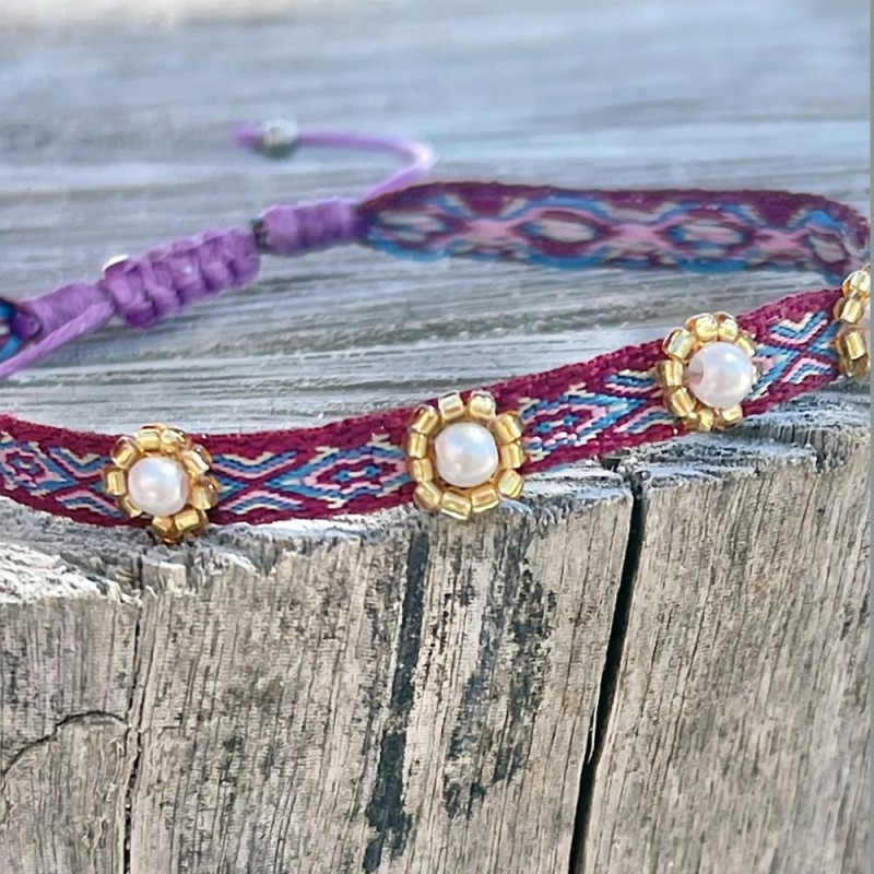 Bracelet Tissé Tape Pearl plum 5