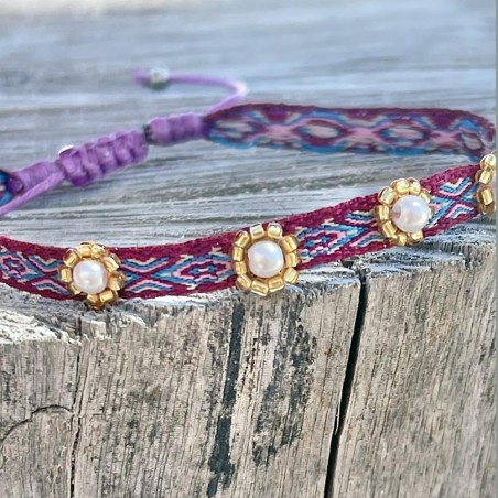 Bracelet Woven Tape Pearl plum 5