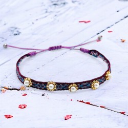 Bracelet Woven Tape Pearl plum 5