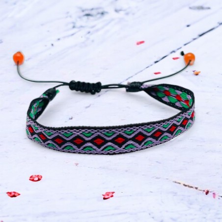 Bracelet Tissé Tape pink ethno orange bead