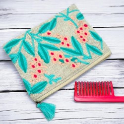 Pouch zip mint leaves pink