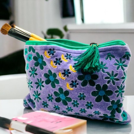 Pochette zip viola flower