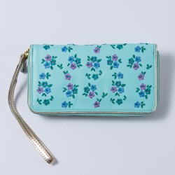Porte-monnaie Double zip Cuir Millefleur ltblue