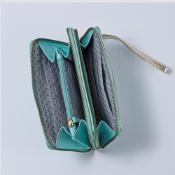 Porte-monnaie Double zip Cuir Millefleur ltblue