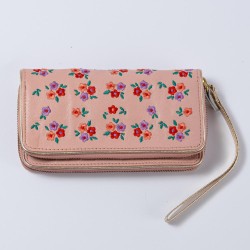 Wallet Leather Double zip Leder Millefleur apricot