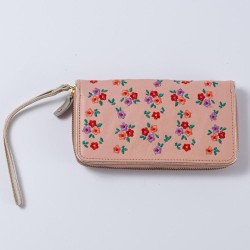 Portemonnaie Double zip Leder Millefleur apricot