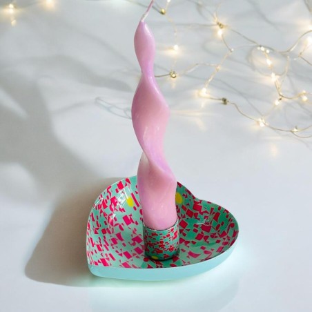 Candle Holder Heart Print turq Raster
