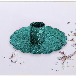 Candle holder Flower Glitter smaragd