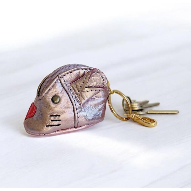 Porte-monnaie Souris cuir metallic pink