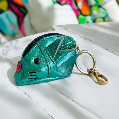 Porte-monnaie Souris cuir metallic smaragd