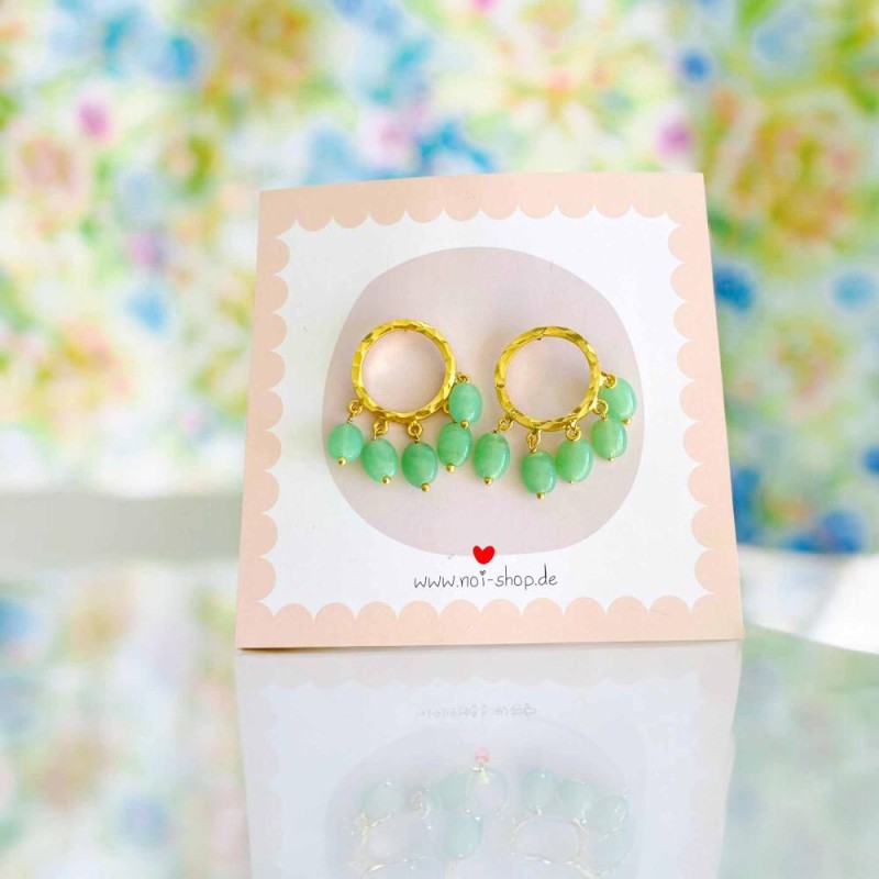 Earrings ART N bead 5 stone seagreen